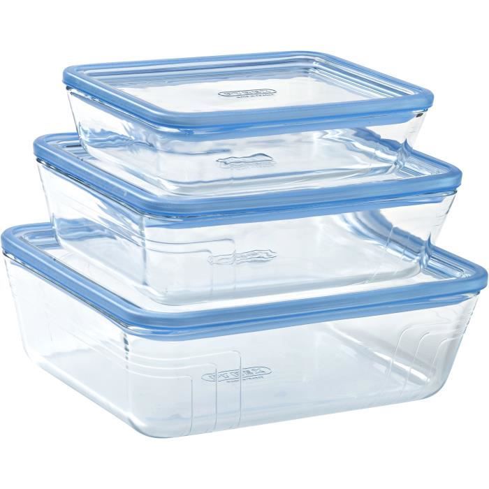 PYREX Set of 3 Storage Containers with Lids - Zero Plastic - Glass - Rectangular - 0.8/1.5/2.6 L