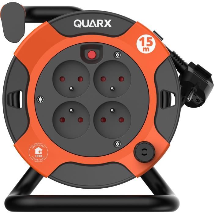 QUARX DIY Cable Reel - 15 m - H05VV-F 3G1.5mm² - Thermal Circuit Breaker