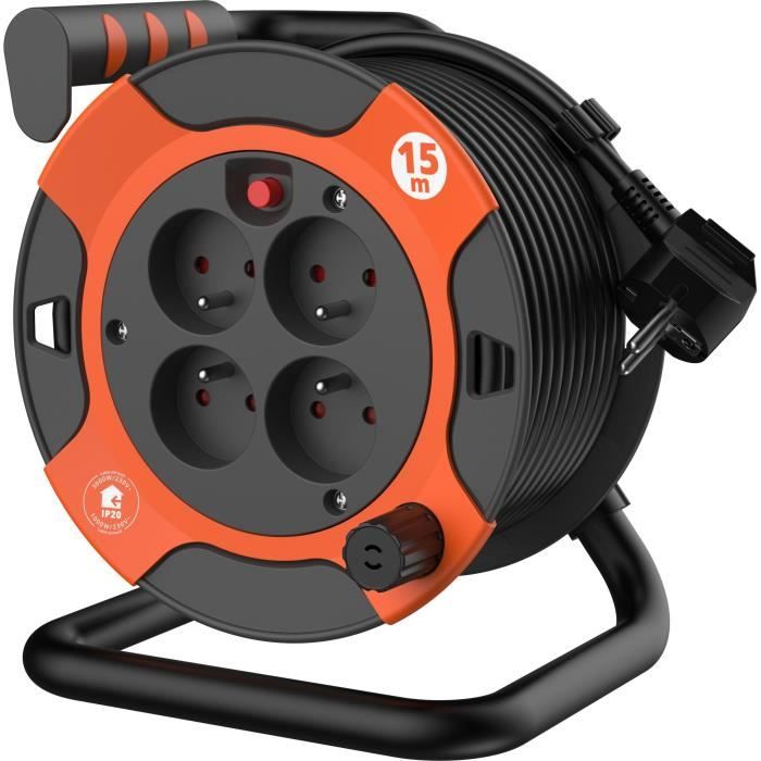 QUARX DIY Cable Reel - 15 m - H05VV-F 3G1.5mm² - Thermal Circuit Breaker