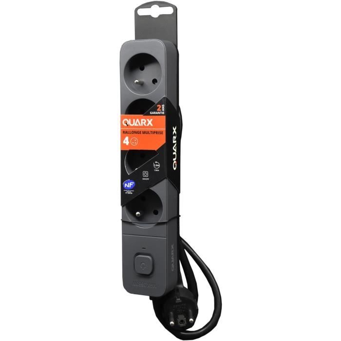 QUARX Power Strip - 4 Outlets - 3 USB Ports - 1.5 m Cable