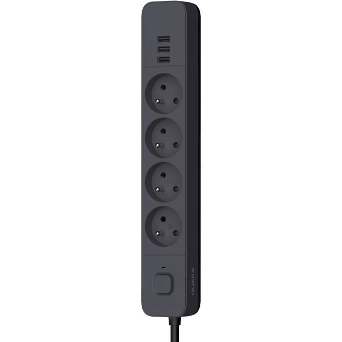 QUARX Power Strip - 4 Outlets - 3 USB Ports - 1.5 m Cable