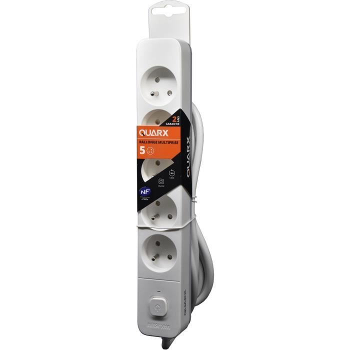 QUARX Power Strip - 5 Outlets - 3 m Cable - Child Protection