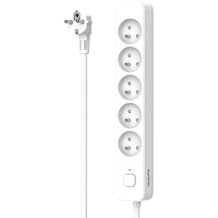 QUARX Power Strip - 5 Outlets - 3 m Cable - Child Protection
