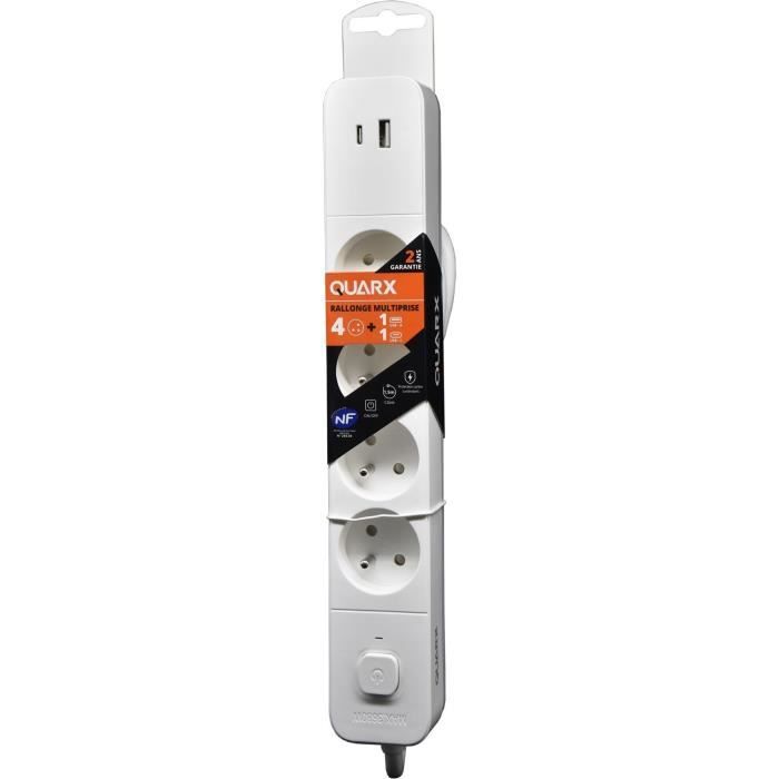 QUARX Power Strip - 4 Outlets - USB Type-C & USB-A - 1.5 m Cable