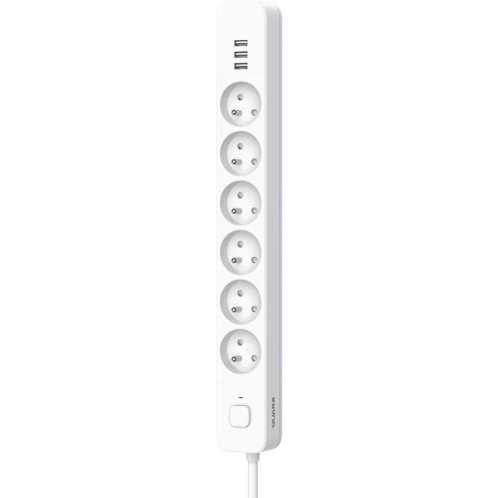 QUARX Power Strip - 6 Outlets - 3 USB Ports - 1.5 m Cable