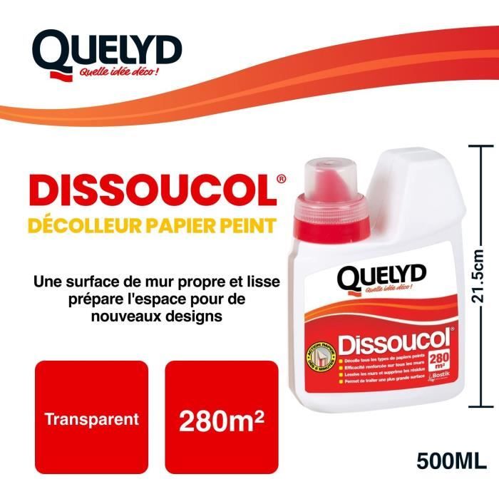 QUELYD Wallpaper Remover - Dissoucol - 500 ml - Removes Residue - 280 m²
