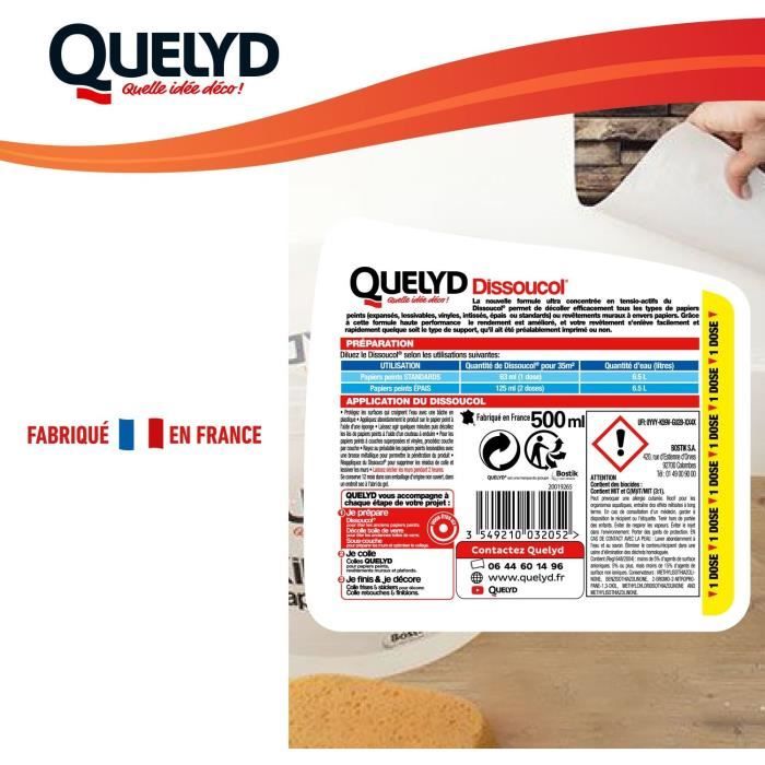 QUELYD Wallpaper Remover - Dissoucol - 500 ml - Removes Residue - 280 m²