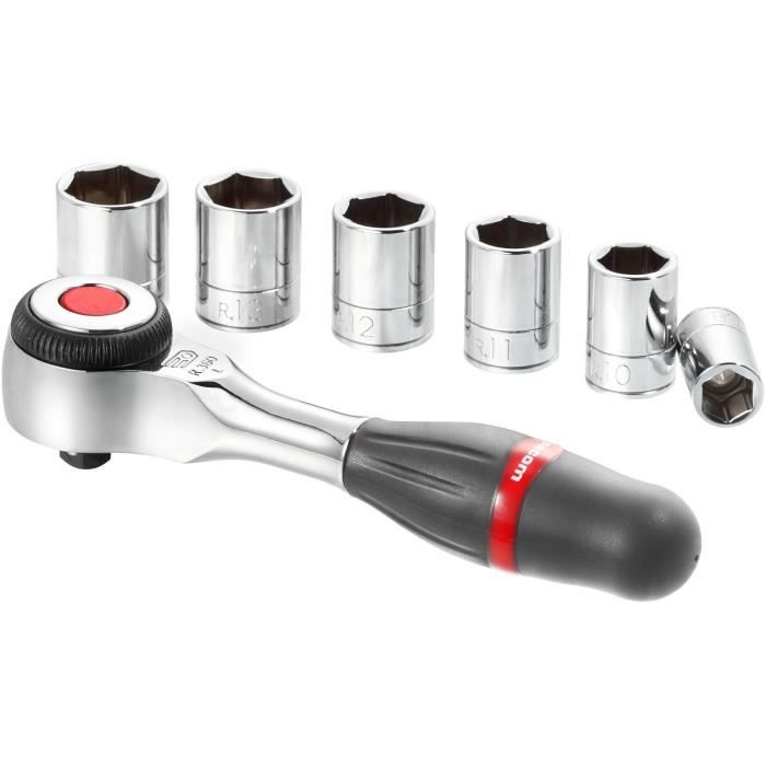 FACOM 1/4" Drive Wrench Set - R.360PACKPB - 8 to 14 mm - 1 Radio Ratchet - 5° Ratchet - 6 Hex Sockets