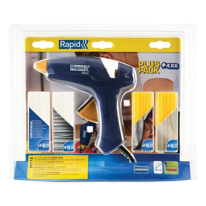 RAPID Glue Gun - EG212 - Hot Glue Ø12mm - Blister Pack with 4 Glue Types