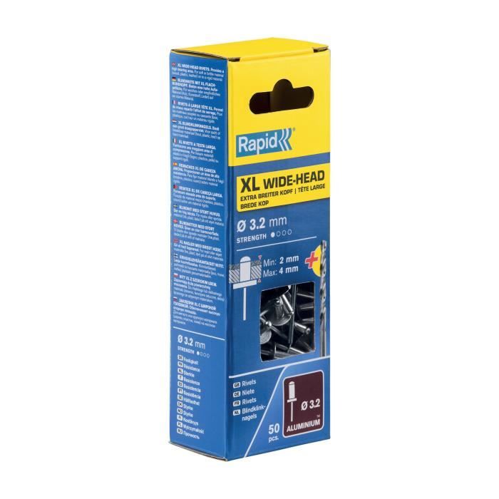 RAPID XL Rivets Ø3.2 x 8 mm - Aluminum - Box of 50 + Drill Bit