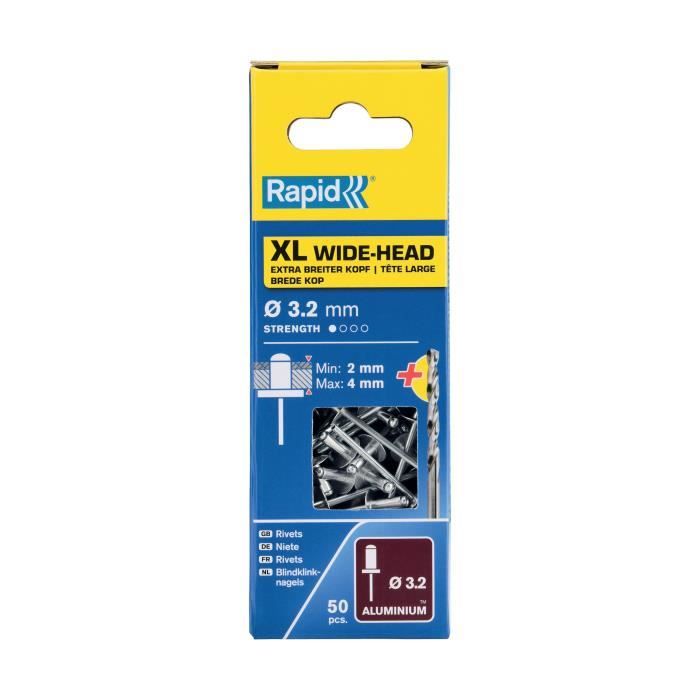 RAPID XL Rivets Ø3.2 x 8 mm - Aluminum - Box of 50 + Drill Bit
