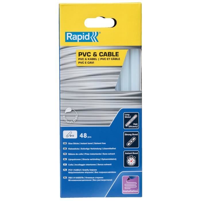 Rapid PVC & Cable Glue Sticks Ø12mm - 190 mm x 48 pcs (880 g) - Hot Glue - Box - (5001413)