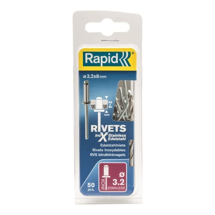 RAPID Stainless Steel Rivets 3.2x8mm - Pack of 50