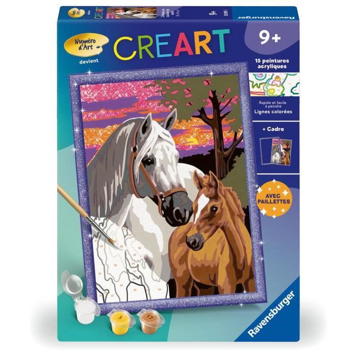CreArt Kids Paint by Numbers Kit - Horses at Sunset - 18x24cm - Ages 9+, 25809 - Ravensburger
