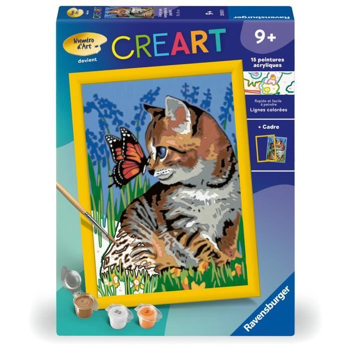 Ravensburger CreArt Kids Paint by Numbers Kit - Cat and Butterfly 18x24 cm - For Ages 9+ 18x24cm