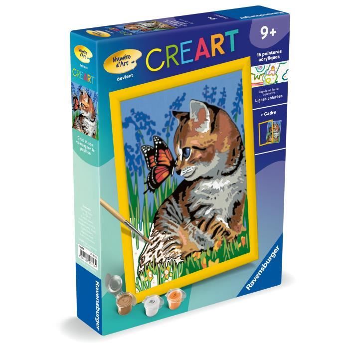 Ravensburger CreArt Kids Paint by Numbers Kit - Cat and Butterfly 18x24 cm - For Ages 9+ 18x24cm