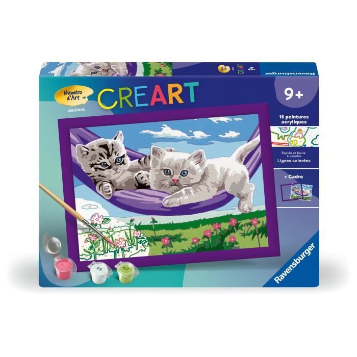 CreArt Kids Paint by Numbers Kit Kittens in a Hammock 18x24cm Ages 9+ 25828 Ravensburger