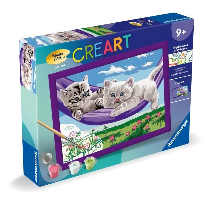 CreArt Kids Paint by Numbers Kit Kittens in a Hammock 18x24cm Ages 9+ 25828 Ravensburger