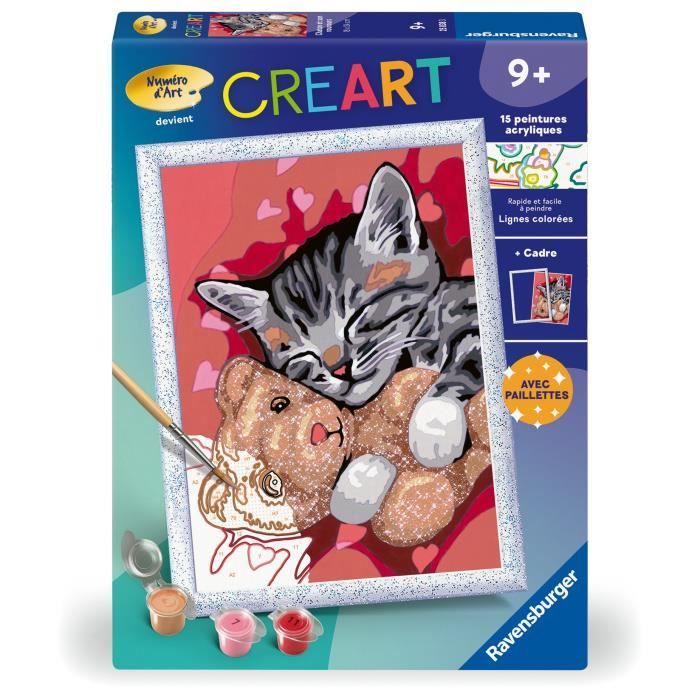 Ravensburger CreArt Kids Paint by Numbers Kit, Kitten and Teddy Bear, 18x24cm, Ages 9+, 25838