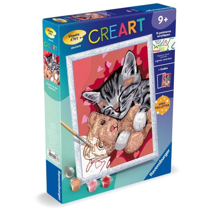 Ravensburger CreArt Kids Paint by Numbers Kit, Kitten and Teddy Bear, 18x24cm, Ages 9+, 25838