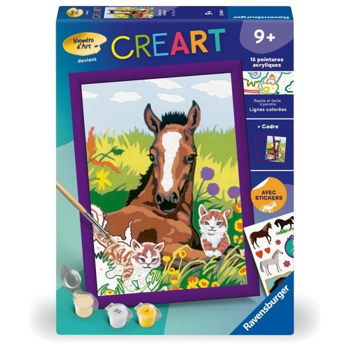 CreArt Kids Paint by Numbers Kit Horse and Kittens 18x24cm Ages 7+ 25840 Ravensburger
