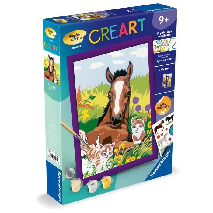 CreArt Kids Paint by Numbers Kit Horse and Kittens 18x24cm Ages 7+ 25840 Ravensburger