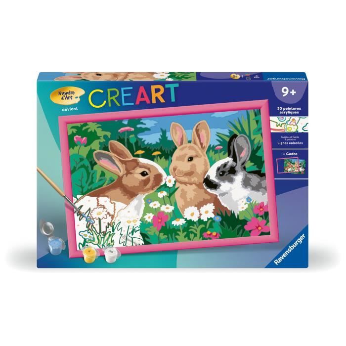CreArt Kids Paint by Numbers Kit Rabbits in the Meadow 31x21cm Ages 9+ 25847 Ravensburger
