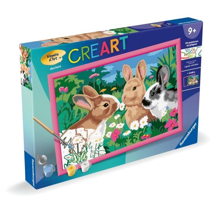 CreArt Kids Paint by Numbers Kit Rabbits in the Meadow 31x21cm Ages 9+ 25847 Ravensburger