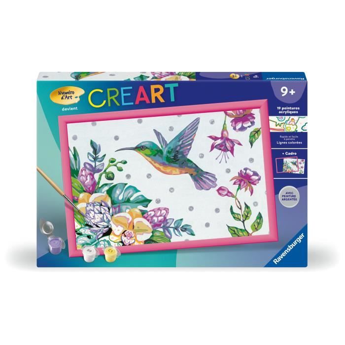Ravensburger CreArt Kids Paint by Numbers Kit Hummingbird and Exotic Flowers 31x21cm Ages 7+ 25851