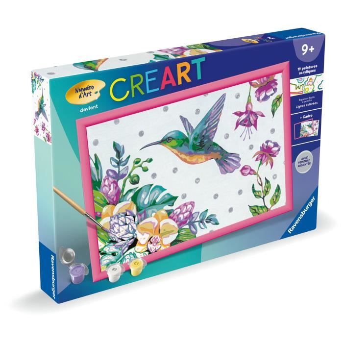 Ravensburger CreArt Kids Paint by Numbers Kit Hummingbird and Exotic Flowers 31x21cm Ages 7+ 25851