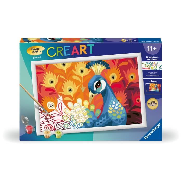 CreArt Kids Paint by Numbers Kit 31x21cm Peacock, Ages 9+, 25907