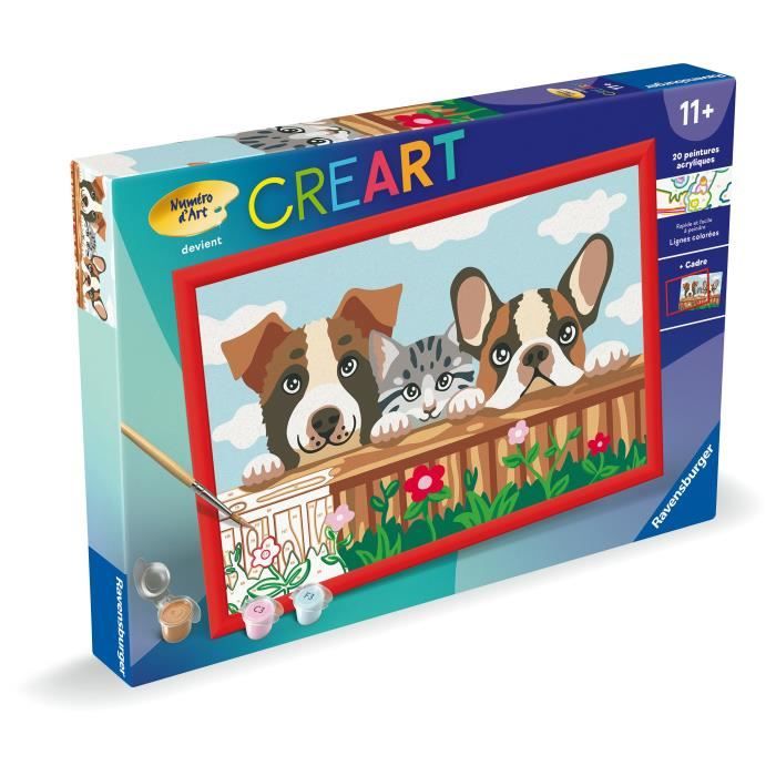 CreArt Kids Paint by Numbers Kit 31x21cm Dogs and Cat, Ages 9+