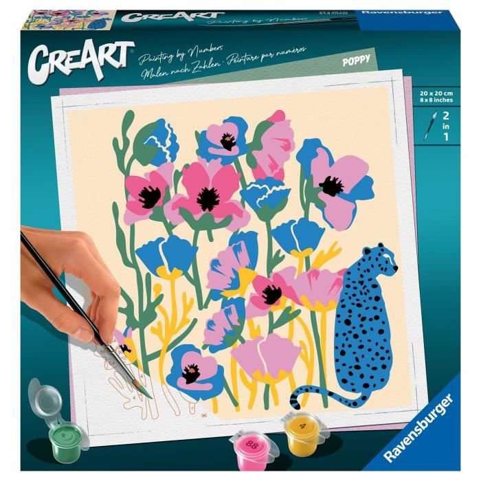 Ravensburger CreaArt Poppy Paint by Numbers - Limited Edition 20x20 cm - For Ages 12+