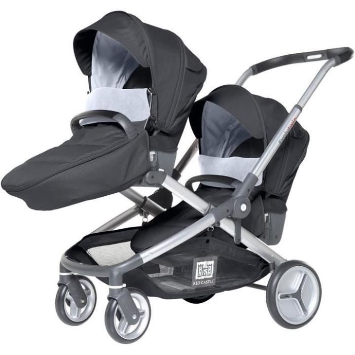 RED CASTLE Evolutwin Double Stroller - From Birth - Up to 15 kg - Adjustable Backrest - Black