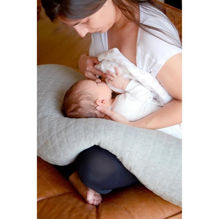 BÉABA Maternity Pillow - Big Flopsy™ - Cotton Flower - Heather Grey, 180 cm