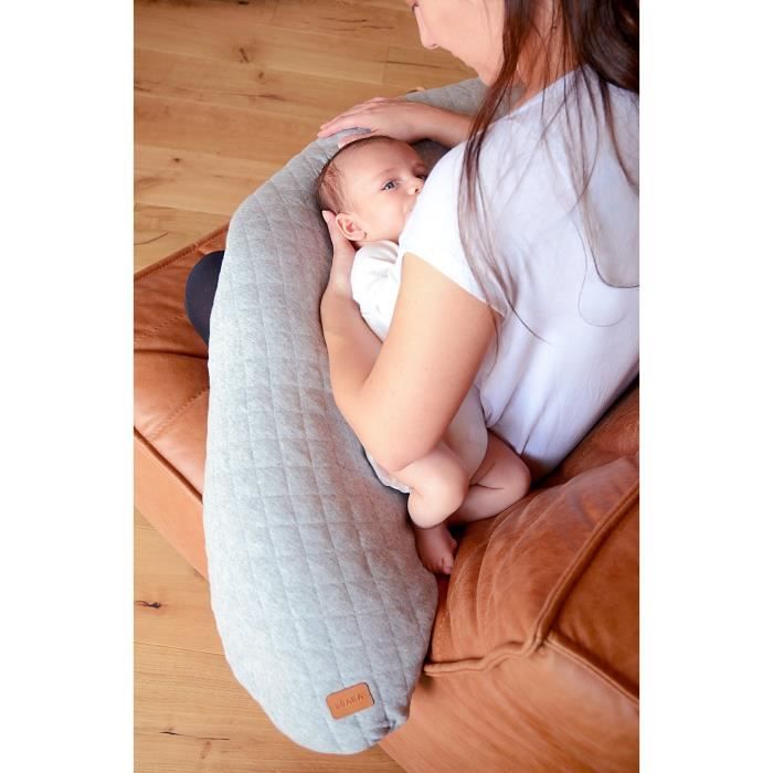 BÉABA Maternity Pillow - Big Flopsy™ - Cotton Flower - Heather Grey, 180 cm