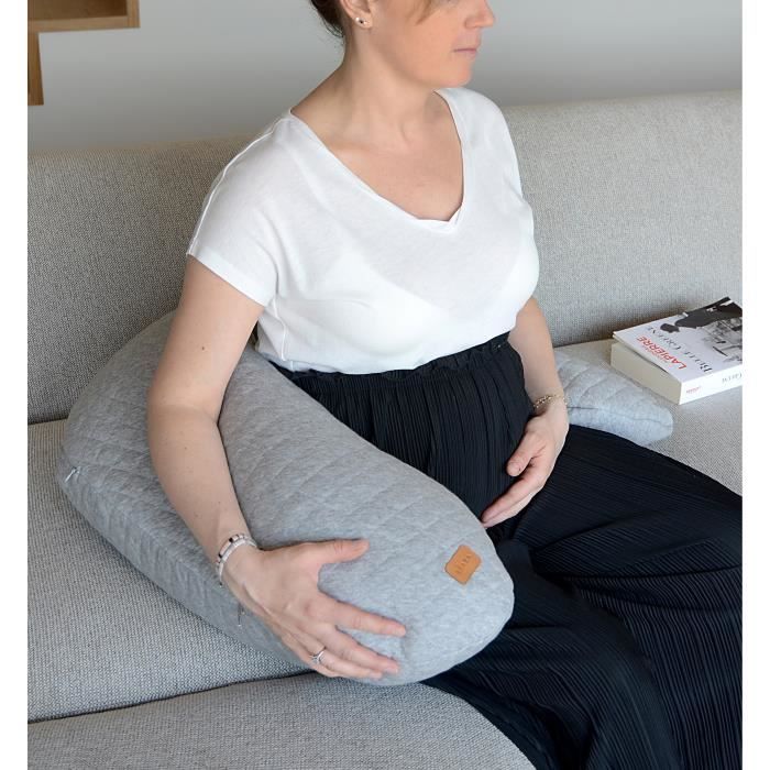 BÉABA Maternity Pillow - Big Flopsy™ - Cotton Flower - Heather Grey, 180 cm