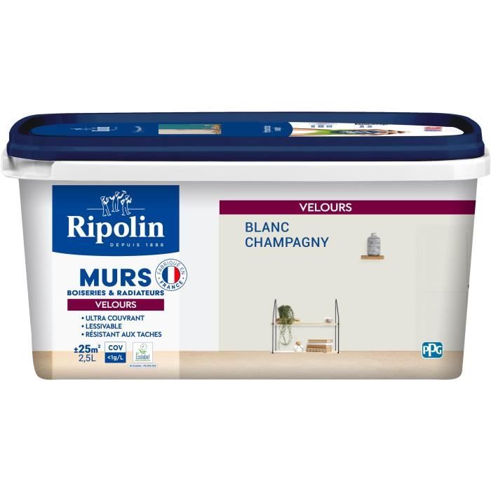 RIPOLIN Interior Paint - Champagny White - 2.5 L - Velvet Finish - High Opacity