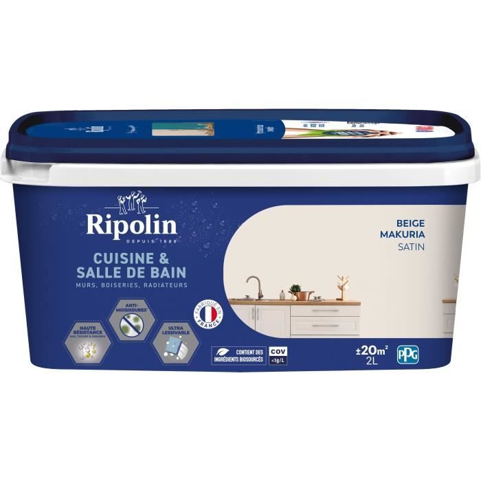 Ripolin Paint for Walls, Woodwork, Ceilings, Radiators - Kitchen and Bathroom - Makuria Beige - 2 L