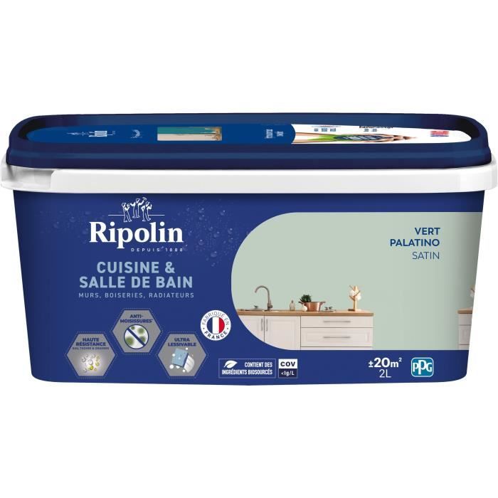 Ripolin Paint for Walls, Woodwork, Ceilings, Radiators - Kitchen and Bathroom - Palatino Green - 2 L