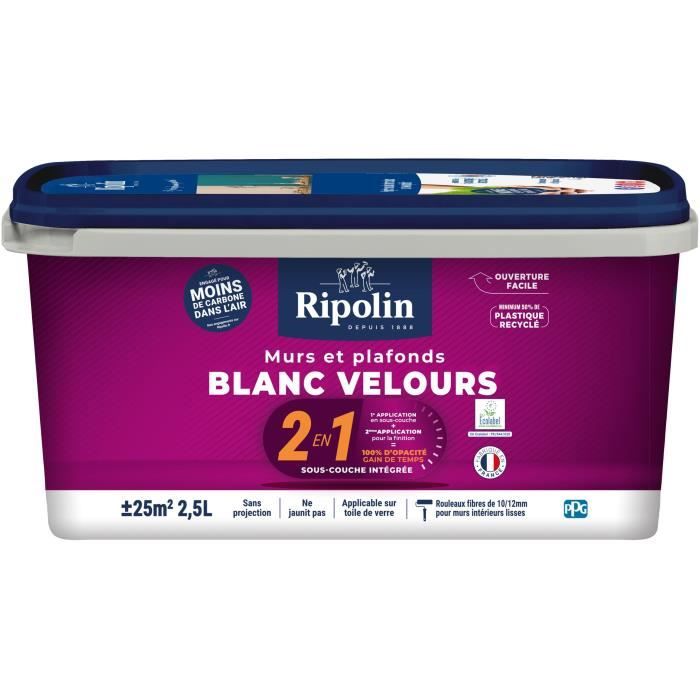 RIPOLIN 2-in-1 Wall & Ceiling Paint - Velvet White - 2.5 L