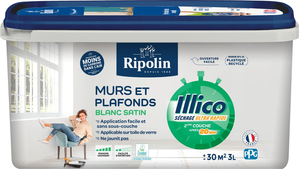 Ripolin Wall and Ceiling Paint - White - Satin - Illico - 3 L