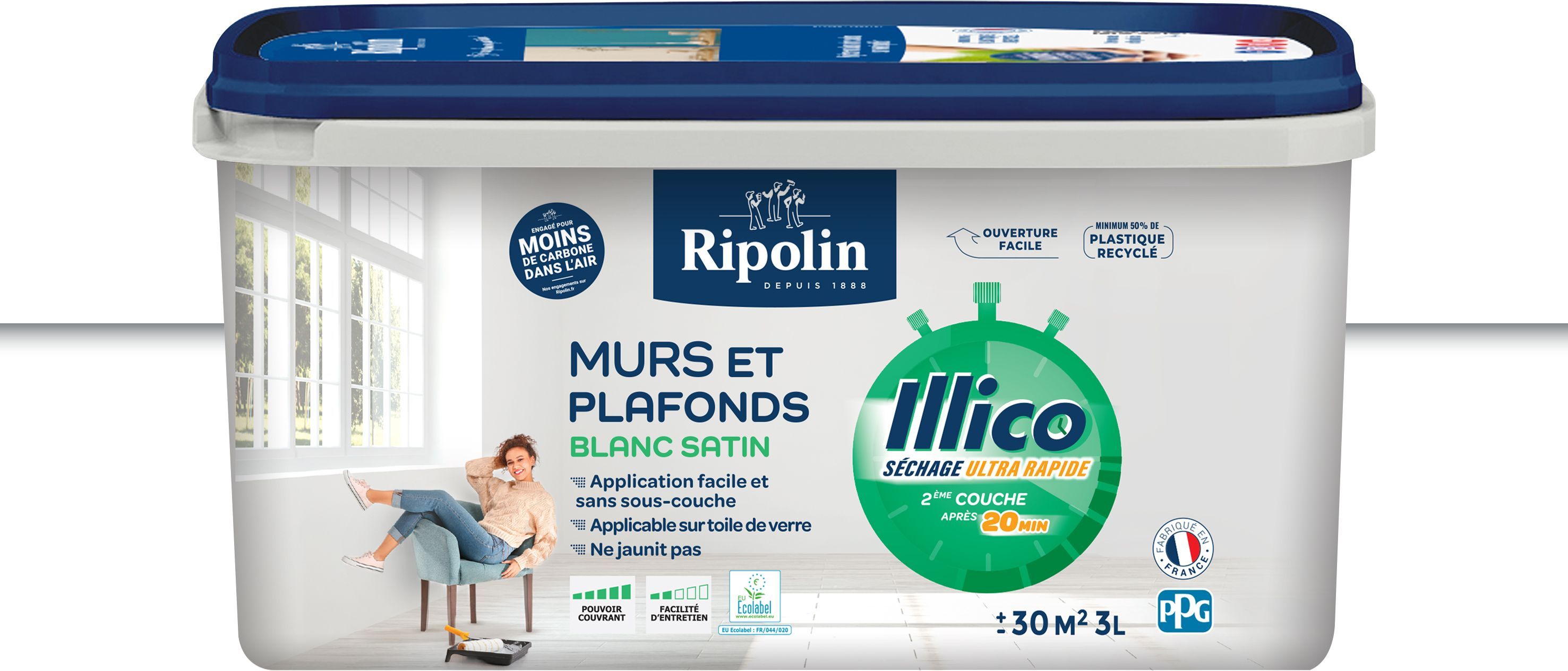 Ripolin Wall and Ceiling Paint - White - Satin - Illico - 3 L