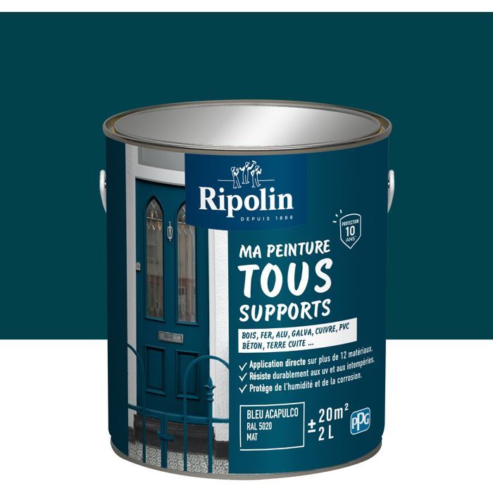 Ripolin Multi-surface Paint - Acapulco Blue - RAL 5020 - Matte - 2 L