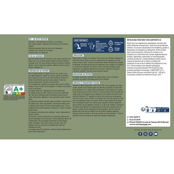 Ripolin Multi-surface Paint - Olive Green - RAL 6021 - Matte - 2 L