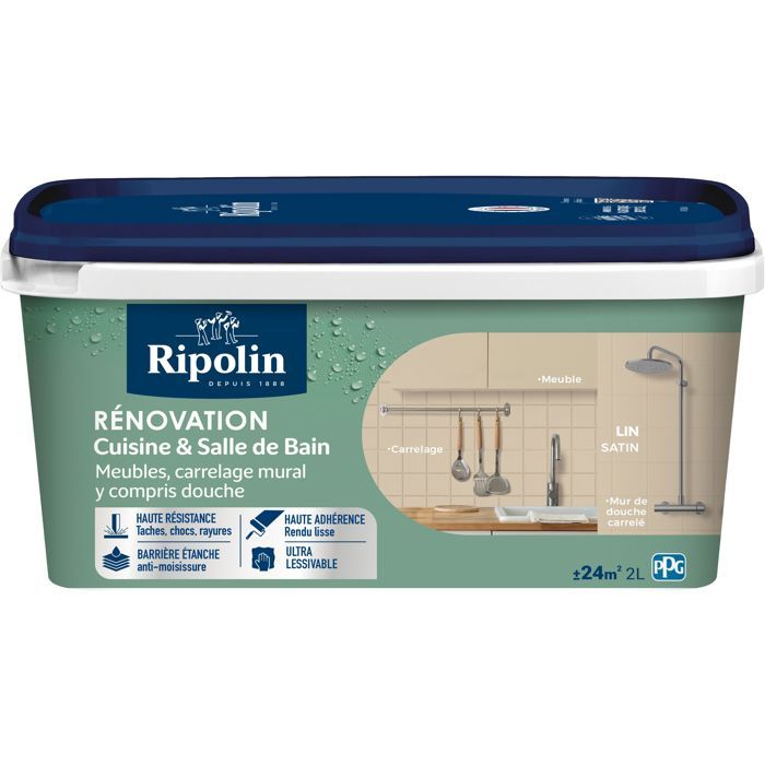 Ripolin Kitchen and Bathroom Renovation Paint - Linen - Satin - 2 L