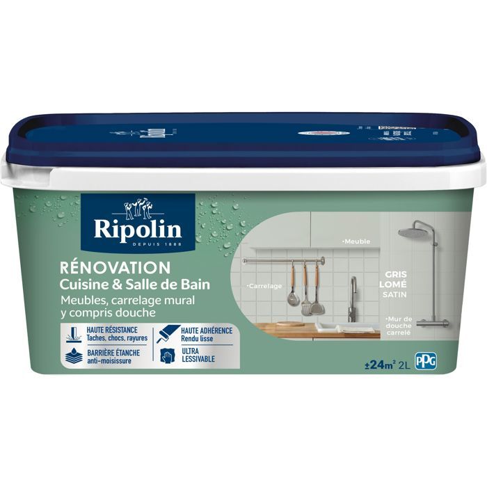 RIPOLIN Kitchen and Bathroom Renovation Paint Lome Grey Satin 2 L