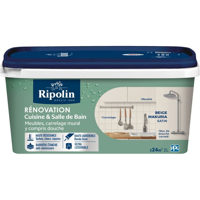 Ripolin Kitchen and Bathroom Renovation Paint - Makuria Beige - Satin - 2 L