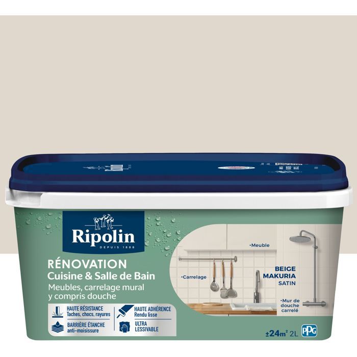 Ripolin Kitchen and Bathroom Renovation Paint - Makuria Beige - Satin - 2 L