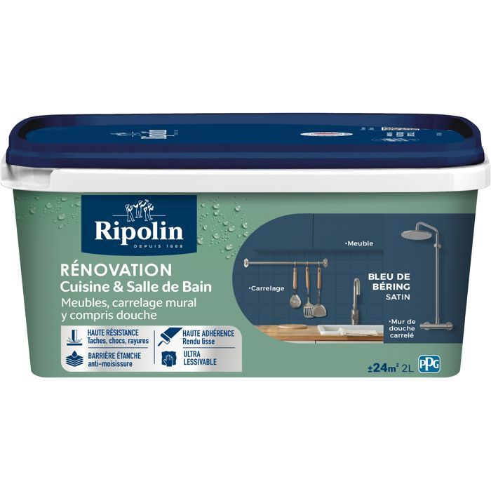 Ripolin Kitchen and Bathroom Renovation Paint - Bering Blue - Satin - 2 L